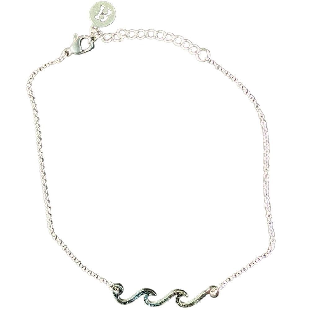 Double Wave Ankle Bracelet in Silver Tone.